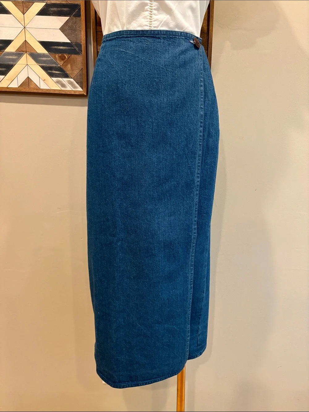 Vintage Ralph Lauren Country Denim Blue Jean Midi Wrap Jean Skirt Medium / Large